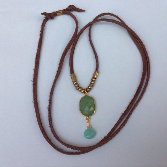 New leather cord jade amazonite sundance charm necklace - Picture 7 of 8